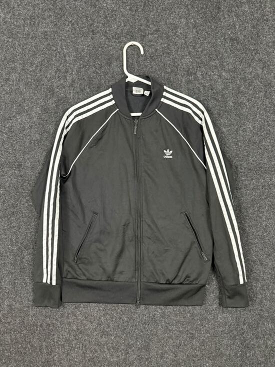 adidas Jackets & Blazers - Adidas Originals Womens L Black White 3 Stripe Full Zip Track Jacket Trefoil